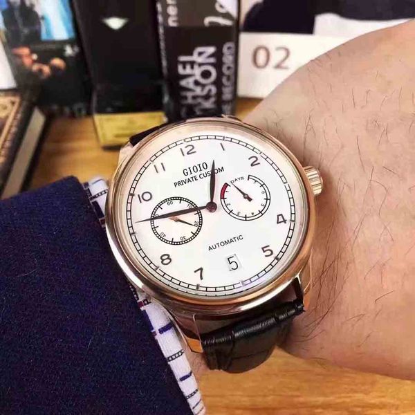 

mens automatic mechanical watch black brown leather pilots1, Slivery;brown