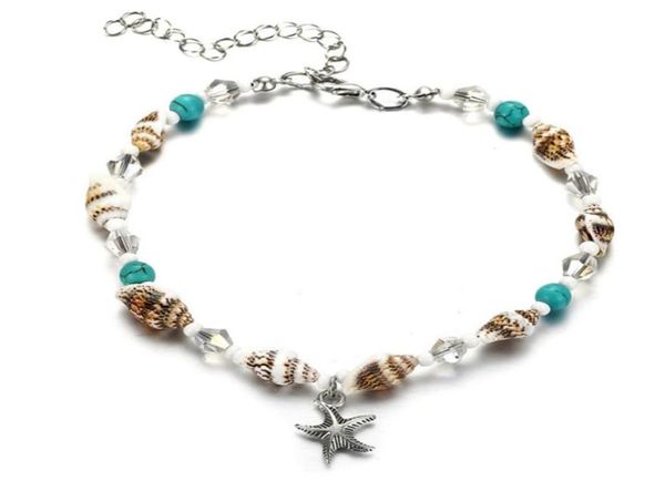 

shell beads starfish anklets for women beach anklet leg bracelet handmade bohemian foot chain boho jewelry sandals c36143845, Red;blue
