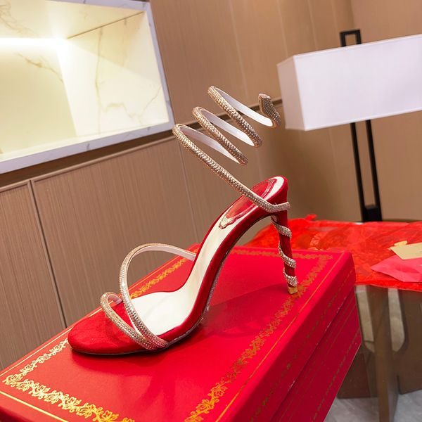 

sandals designer rene caovilla heel women pumps luxury crystal embellished 9.5cm high heels sandales evening shoes eu43, Black