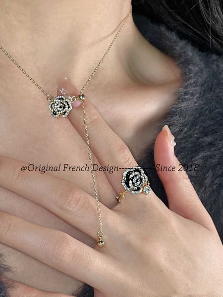 

pendant necklaces strands strings french exquisite pulling small fragrance style women's zirconia mountain camellia necklace ring with, Silver