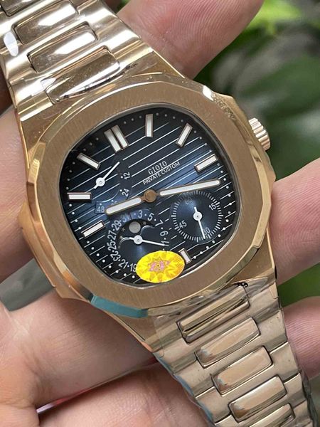 

mens automatic mechanical watch rose gold black blue moon phase1, Slivery;brown