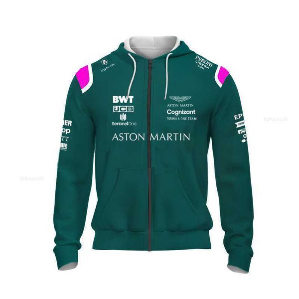 

fw23 men's hoodies sweatshirts 2023 formula 1 aston martin hoodie f1 alonso racing suit men's and women's green zipper sweate, Black