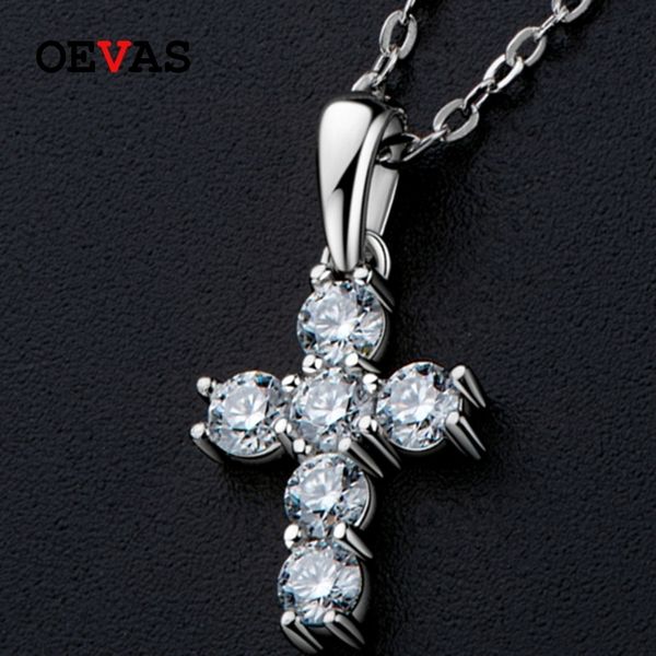 

pendant necklaces oevas 100 925 sterling silver real 0 1 3mm cross necklace for women sparkling party fine jewelry gifts 230407