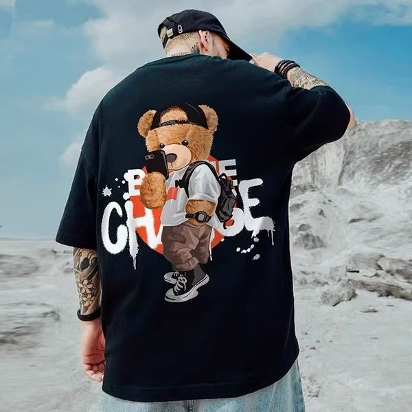 

men's t-shirts summer funny selfie bear printed t shirt men short sleeve punk hip hop t-shirts vintage crewneck y2k streetwear tee shi, White;black