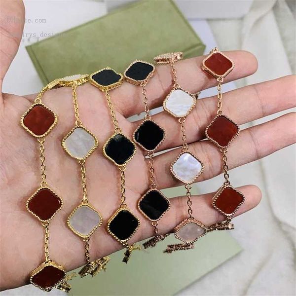 

designer bracelets four leaf clover bracelet designer jewelry set pendant bracelets gold silver van mother of pearl green flower chain women, Golden;silver
