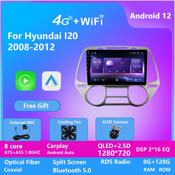 

8g 128g 2 din video android 12 car radio gps ai carplay auto stereo for hyunda i20 2008-2012