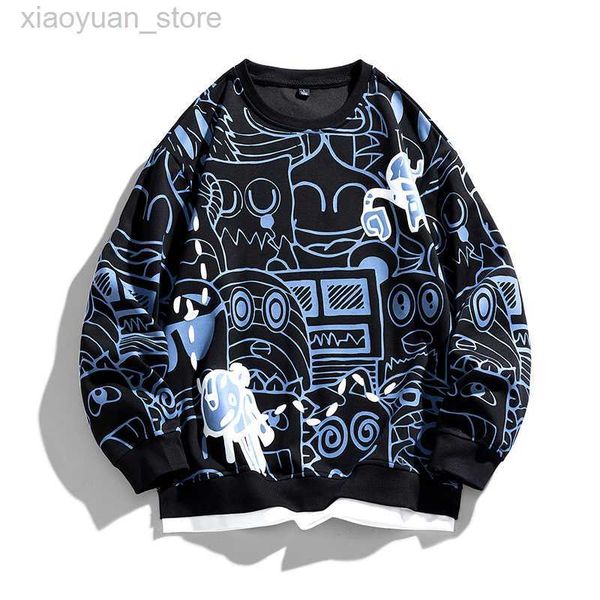 

men's hoodies sweatshirts men crewneck sweatshirt 2023 letter full print harajuku streetwear fashion hoodie multicolor sweatshirts male, Black