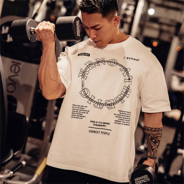 

mens tshirts casual clothing bodybuilding oversized fitness fashion short sleeves sporting breathable running training t shirt 230407, White;black