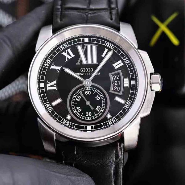 

men's blue-black leather rose gold automatic mechanical watch101, Slivery;brown