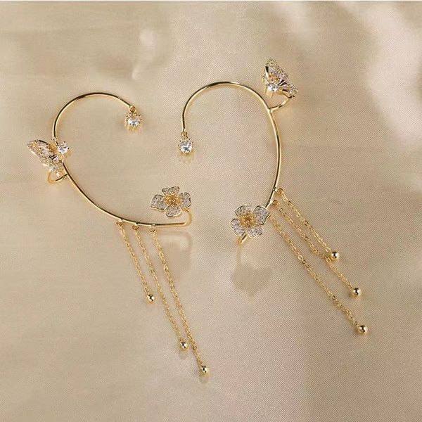 

dangle & chandelier butterfly ear clip earbone clip no ear hole earrings small style tassel ear clip women's light luxury earrings, Silver