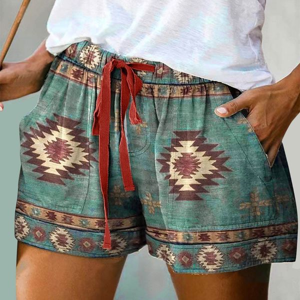 

womens shorts summer womens casual drawstring waist shorts bohemian beach print denim western ethnic street clothing bottom 230408, White;black