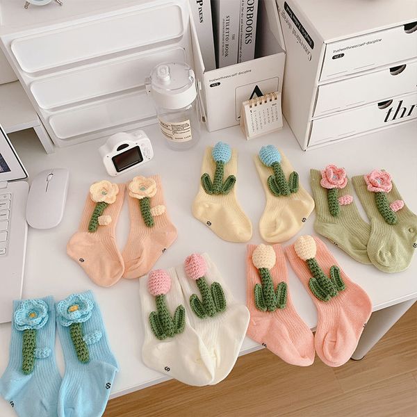 

kids socks honeycherry girl tulip calf socks children's straight pile socks baby girl accessories 230408, Pink;yellow