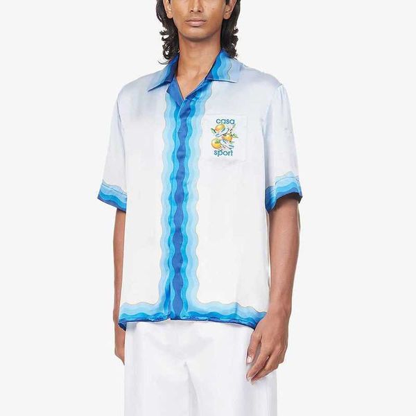 

23ss casablanca designer shirt silk casual orange men and women versatile fashion brand short sleeved, White;black