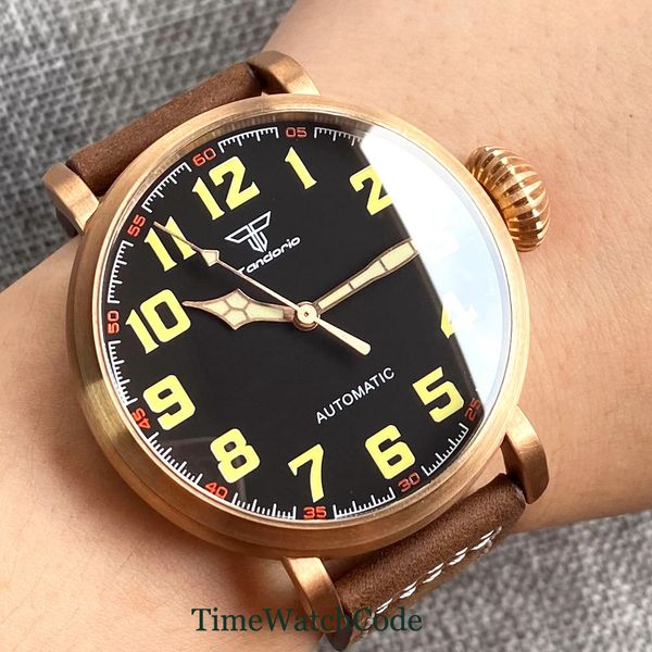 

wristwatches tandorio 47mm nh35 pt5000 diver men s automatic watch cusn8 solid bronze or 316l steel case 10atm sapphire crystal black dial 2, Slivery;brown