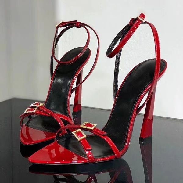 

2023 new style women high heel sandals pointed toe ankle buckle strap genuine leather cross tied female dress party heels, Black