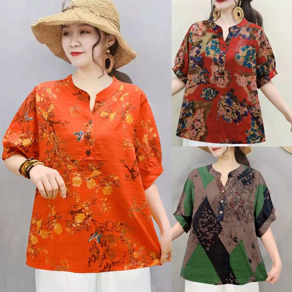 

women's blouses shirts tshirts vintage fashion clothes y2k women clothing shirts for women cotton linen ethnic style casual streetwear, White
