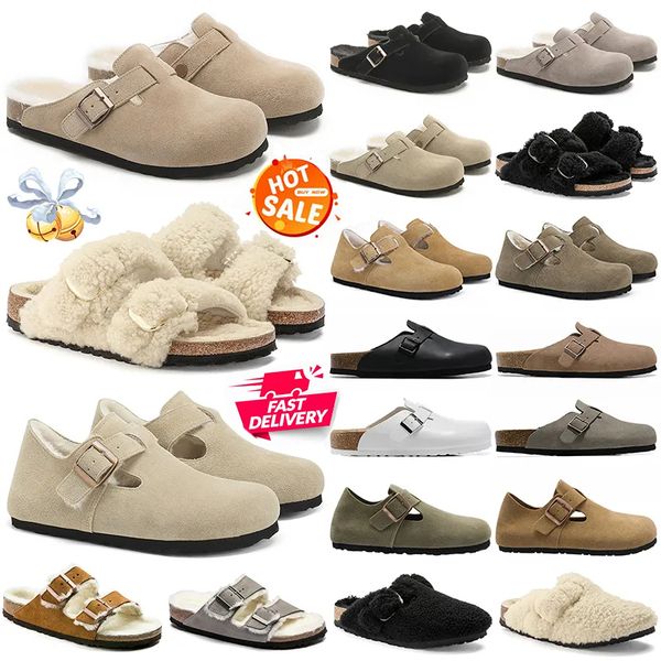 

free shipping boston clog arizona sandal designer slippers men women sandals fur slides sliders Suede Snake Leather slipper clogs Buckle Strap mens birks slide shoe, Color #50