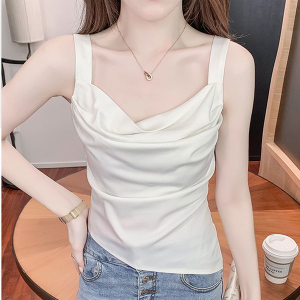 

camisoles tanks solid french tank women summer women's sleeves black cami tanks white irregular slim dress women's 230408, Black;white
