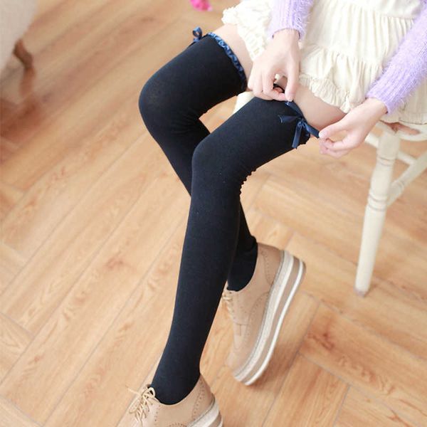 

5 pc socks autumn and winter keep warm stockings harajuku bowknot thigh high socks gothic lolita solid color for women girls long socks z040, Red;black