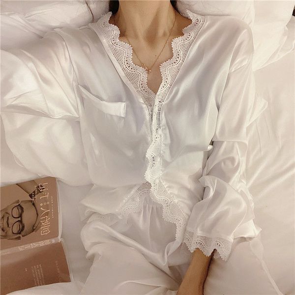 

women's sleepwear 2 pieces/set women's pajamas women's long sleeved trousers satin silk pajamas women's pajamas set 2304, Black;red