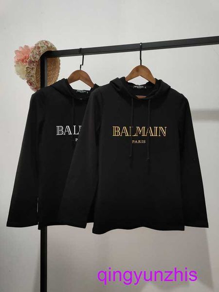 

designer balmmains hoodies online shop 2023 early spring new network red same style gold stamped letter balman pure cotton hooded sweater co, Black