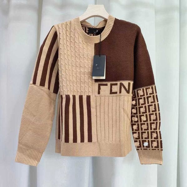 

designer sweater women AutumnWinter Wool Material Advanced Contrast Letter FF Jacquard Lazy Pullover Knitted Sweater Top ZC81, Caramel