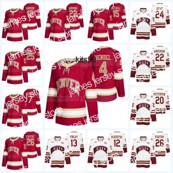

hockey jersey 2021 cole guttman denver pioneers ncaa college hockey jersey emilio pettersen paul stastny liam finlay ian mitchell brett stap, Black;red