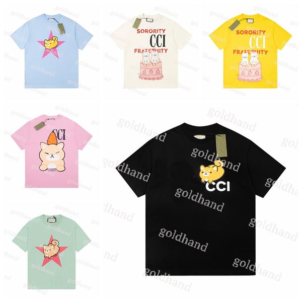 

summer men women loose t shirt fashion tide cartoon printed tees hip hop street breathable short sleeve, Black;brown