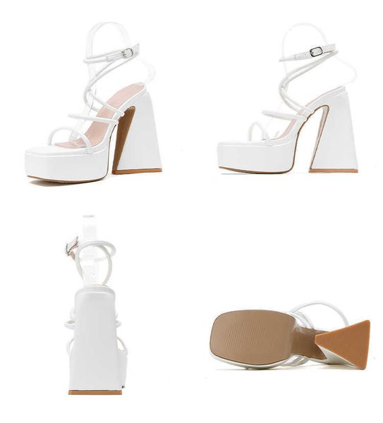 

sandals green pink ankle buckle strap woman 2023 new narrow band platform nightclub banquet high heels female shoes 230511, Black