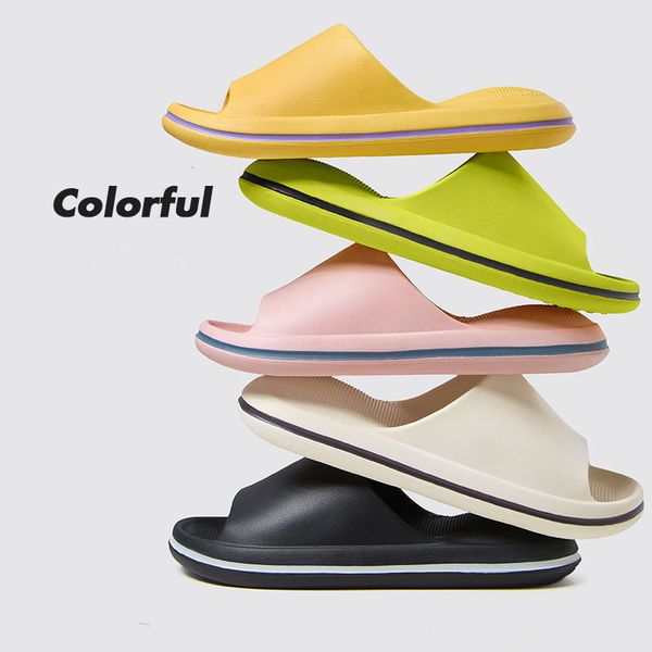 

slippers women thick platform cloud eva slippers summer beach soft sole slide sandals men ladies indoor bathroom antislip home slippers 2304, Black