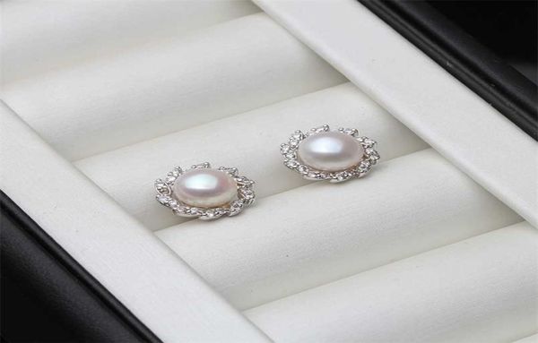 

trendy 925 sterling silver leaf small stud earring white black natural freshwater pearl earrings for women girl fine jewelry 220219526486, Golden;silver
