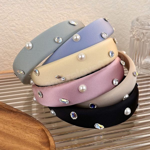 

high-grade rhinestone pearl sponge headband fashion hair accessories for women trend casual hairband hair band girl headwear, Silver