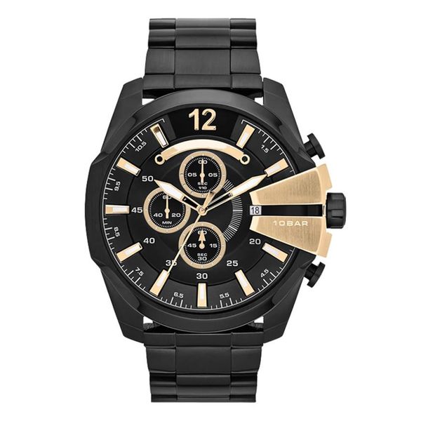 

fashion brand men big case mutiple dials stainless steel band date quartz wrist watch 4338324q, Slivery;brown