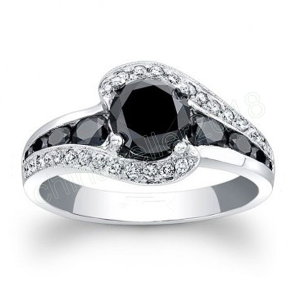 

personality silver color black stone women wedding ring crystal zircon delicate gift female classic jewelry