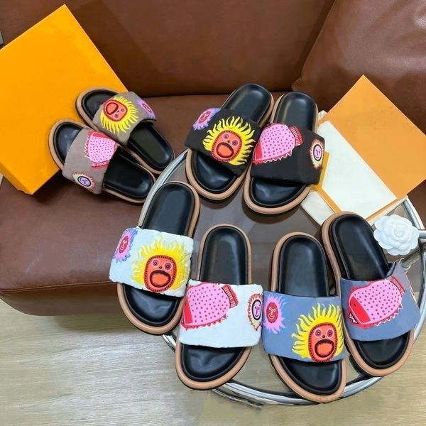 

colorful pumpkins print padded slipper pool pillow flat comfort mule 2023 ss yayoi kusama slides sandals little sun designer men women slipp, Black