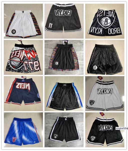 

custom 2022 brooklyn''nets''men throwback basketball shorts pocket, Black