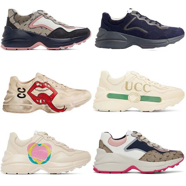 

casual shoes designer rhyton sneakers designer shoe multicolor sneakers beige men trainers vintage luxury chaussures ladies leather shoes sn, Black