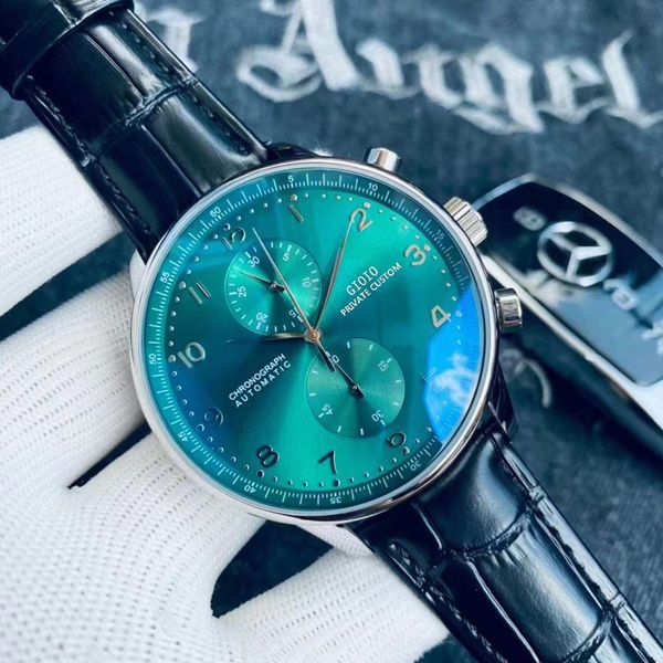 

mens automatic mechanical watch black brown leather red, Slivery;brown