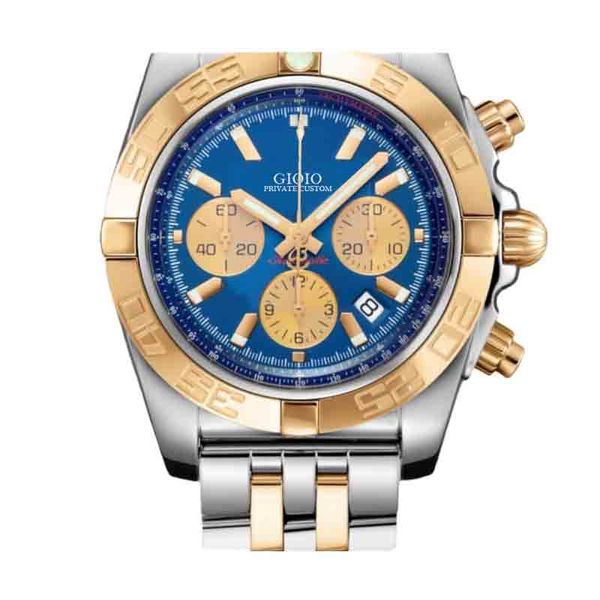 

quartz chronograph men watch gold white black blue leather1, Slivery;brown
