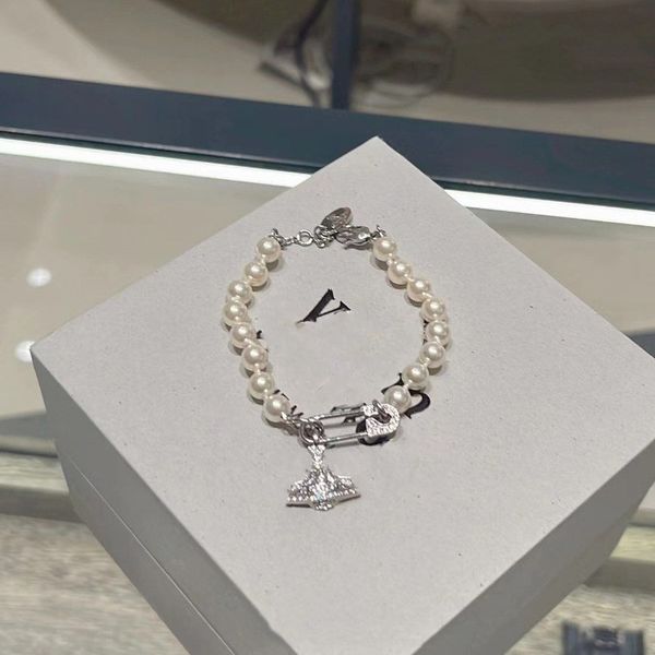 

vivi west charm bracelets designer saturn hollowed out full diamond pin pearl bracelet for mens womens luxury jewellery orecchini bijoux cje, Golden;silver