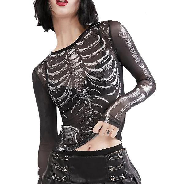 

women s t shirt blouses petite round neck pullover long sleeved mesh skeleton printed casual european and sleeve shirt pack 230408, White