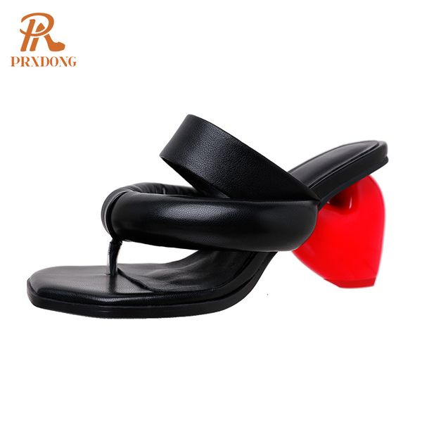 

sandals prxdong brand genuine leather womens shoes high heel open toe black apricot white flip flops dress party casual female 230408