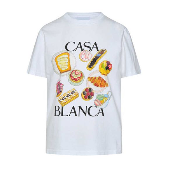 

summer casablanca designer shirt afternoon tea hamburg print 23ss loose versatile short sleeve fashion t-shirt casablanc, White;black