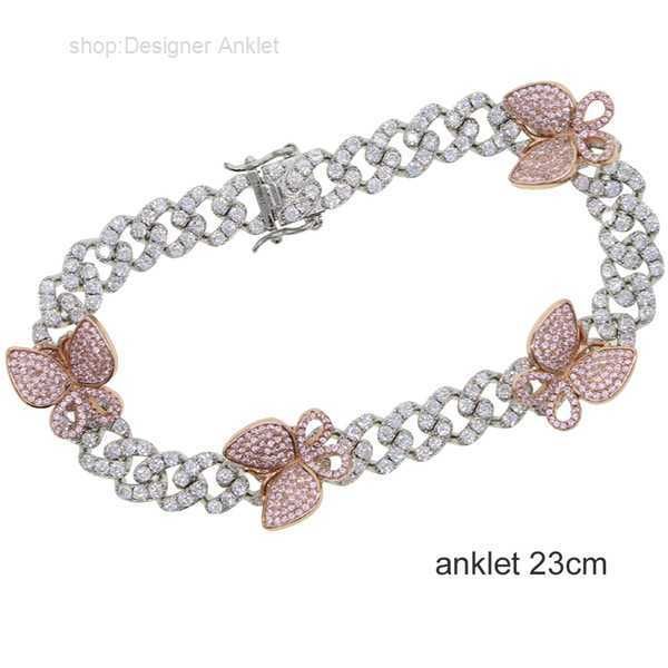 

anklets rose silver color cz cuban leg chain fashion women bling iced out link pink butterfly jewelry 4 cayt, Red;blue