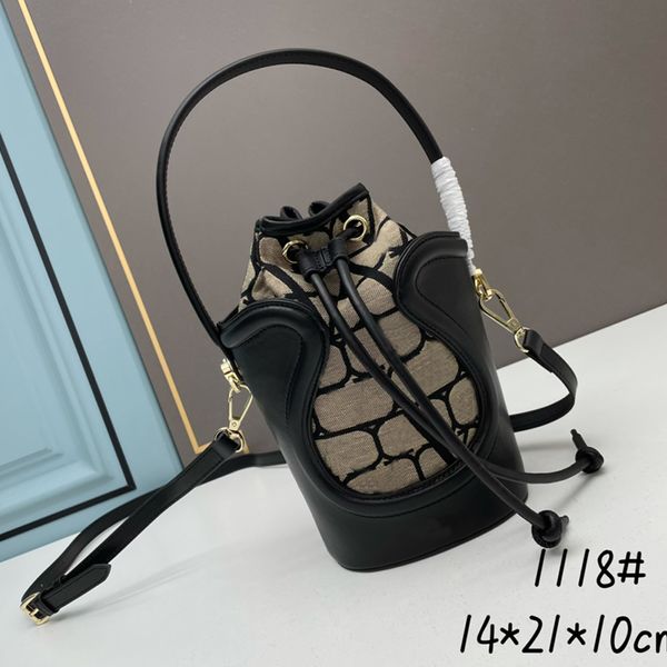 

cowhide bucket bag string shoulder bags handbag purse embroidered letter fashion genuine leather adjustable shoulder strap leather handle la