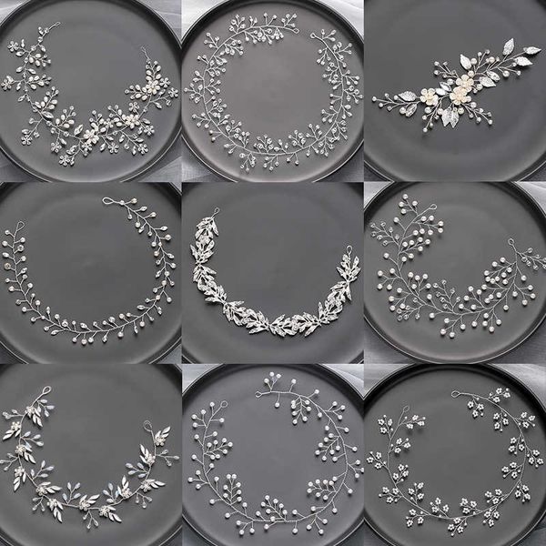 

wedding hair jewelry silver color fashion pearl hair bands vines handmade copper crystal headbands for wedding hair acccessories women jewel, Slivery;golden