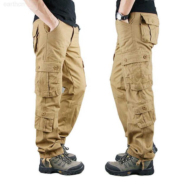

2023 spring mens cargo pants khaki military men trousers casual cotton tactical pants men big size army pantalon militaire homme, Black
