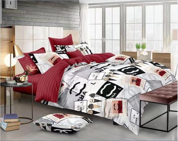 

Designer Classic Letter Love Printing Quilt Cover Pillowcase 4Pcs set Pure Cotton Comfortable Bedding Set Bed 1.8m 2m, Sage