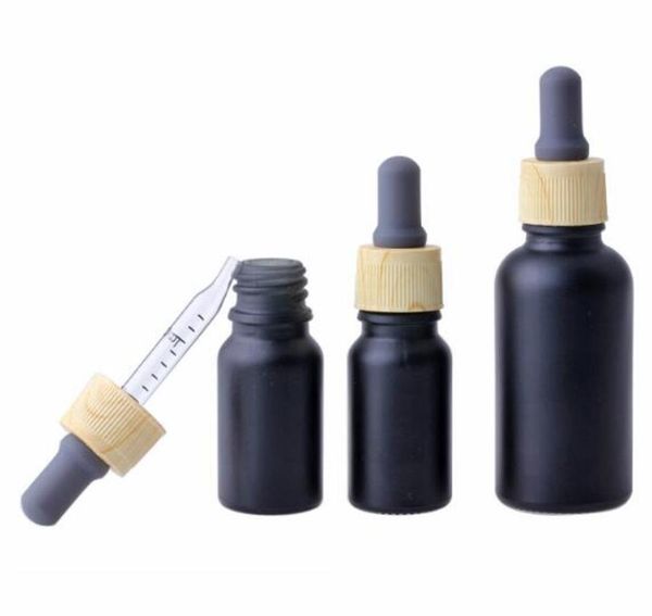 

100pcs 10ml 30ml black frosted glass dropper bottle vial nasal oil dropper e liquid refillable bottle package