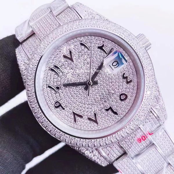 

luxury mens watchs moissanite mosang stone diamond watch movement digner watch for men montre de luxe mechanical automatic wristwatch 904l c, Silver